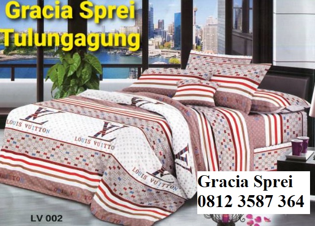 <p>Sprei Disperse LV Coklat dengan motif kekinia d